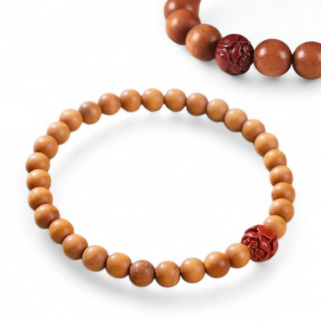 불교 복숭아 나무 연꽃 조각 염주 팔찌 6mm 패션염주