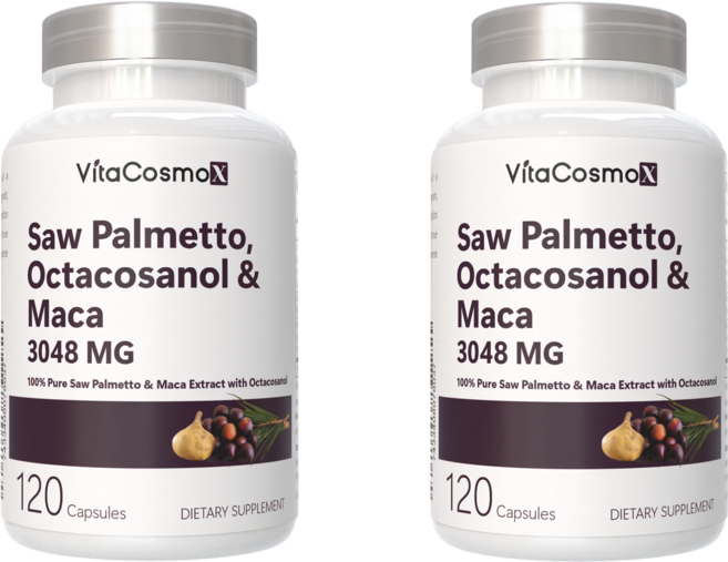 VitaCosmoX 비타코스모엑스 프리미엄 쏘팔메토 옥타코사놀 & 마카 3048mg 120 야채캡슐, 2개, 120정