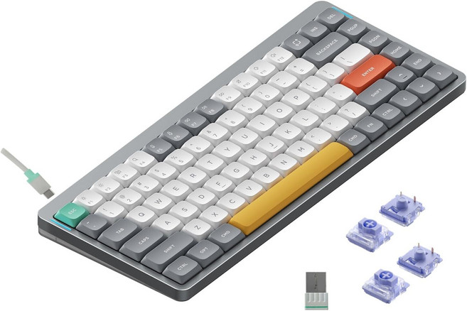nuphy Air75 V2 휴대용 75% 기계식 키보드 Bluetooth/2.4G/USB-C RGB 지원 Windows/Mac OS/Linux 호환 White-Gateron Blu, 게이터론 위스테리아 스위치, 회색