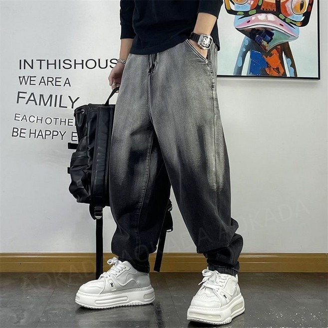 AOKADA 남성 오버핏 그라데이션 조거 청바지 남자 항아리 팬츠