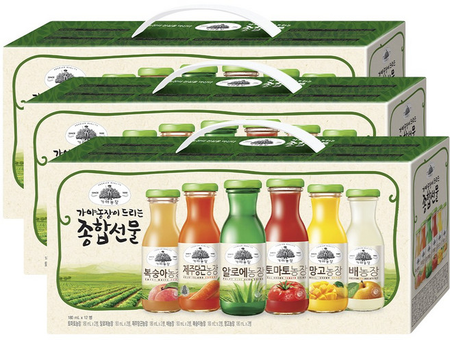 가야농장 주스 6종 종합선물세트, 180ml, 36개