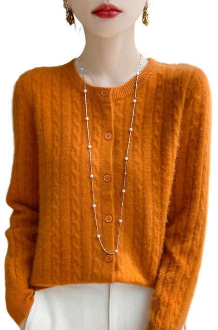 여성 기본핏 라운드넥 세로 꽈배기 데일리 니트 가디건 아유꽈가디건 Women's Cardigan DMR542