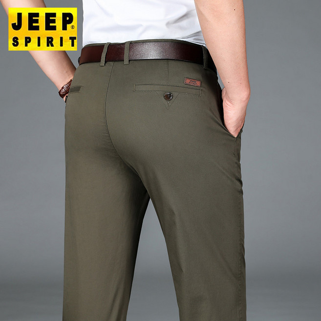 JEEP SPIRIT 지프 스피릿 바지 남자 스트레이트 여름 가을 캐주얼 팬츠 코튼 마이크로 탄성 여름바지 솔리드 컬러 여름팬츠 미드 웨이스트 올 매치 얇은 바지 J215A