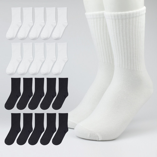 에버핸디 남여공용 베이직 사계절 대용량 무지 장목 양말 20켤레