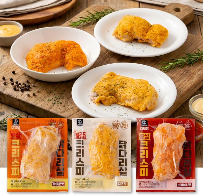 다잇닭 통살 크리스피 치킨, 90g, 닭다리살 3종 혼합 12팩