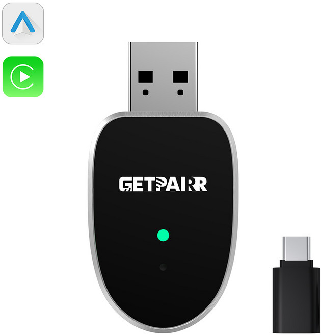 GetPairr 미니 무선 카플레이 안드로이드 오토 2in1 어댑터 USB A타입 C타입 지원, 블랙, CA505-R3