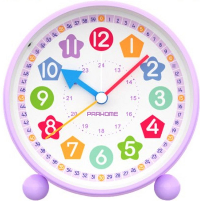 프라홈 무소음 숫자 교육용 알람 탁상시계, 퍼플