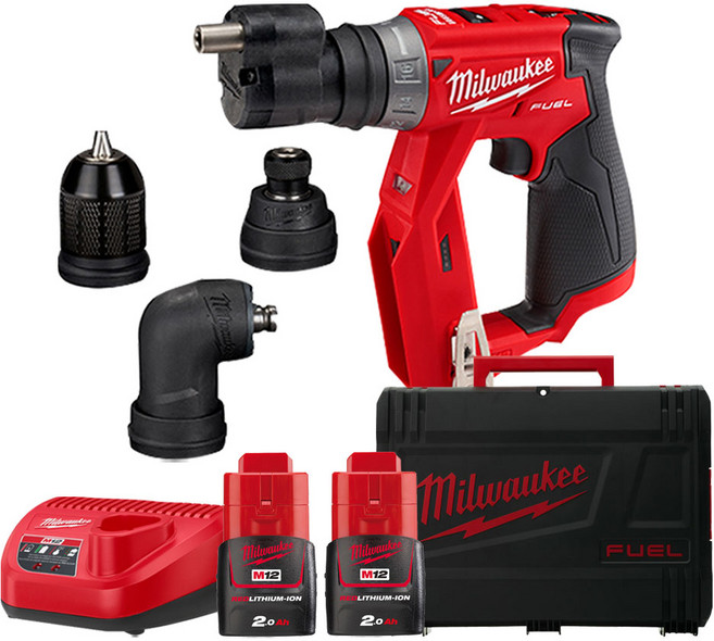 밀워키 M12 FDDXKIT-202X 멀티척 드릴드라이버 12V 2.0Ah 배터리 2개 세트, 1개