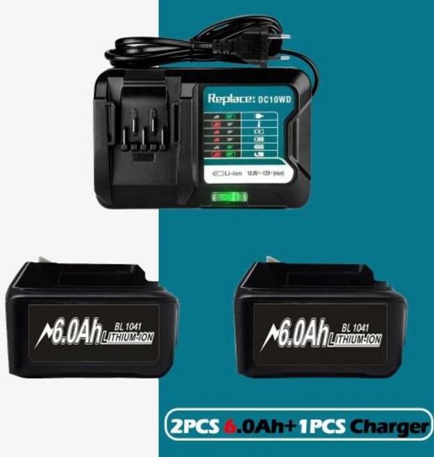 10.8V 12V 6A 충전식 교체 리튬 이온 배터리 Makita CXT 6.0Ah 슬라이드 스타일 BL1040 BL1040B BL1015 BL1020B BL1020 BL1016, 8)1xCharger-2x6Ah, 1개