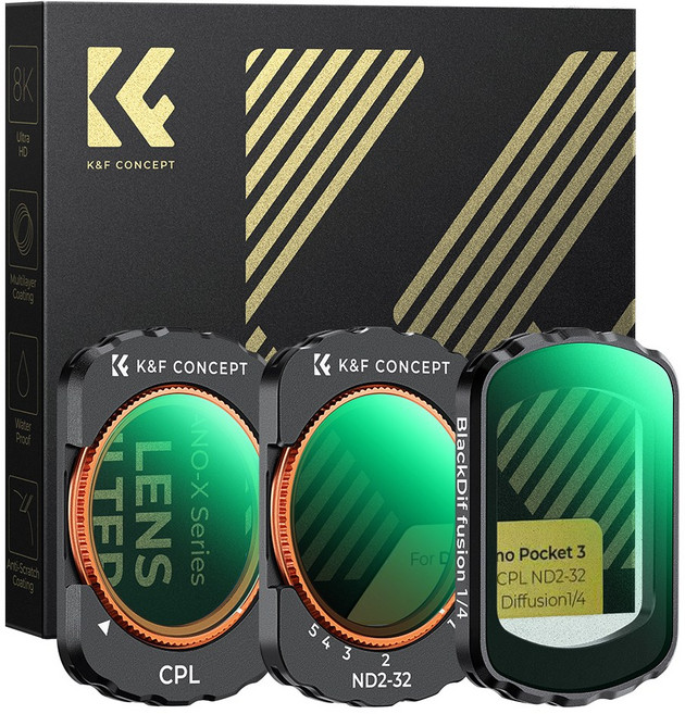 K&F CONCEPT DJI 오스모 포켓 3 호환 마그네틱 필터 세트 (CPL + 블랙미스트 1/4 + ND2-32), 1세트