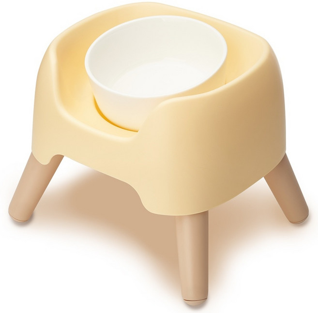 슈퍼펫 강아지밥그릇 고양이식탁 물그릇 3단 높이조절 커브 도자기 1구 식탁세트, 1개, 버터옐로우