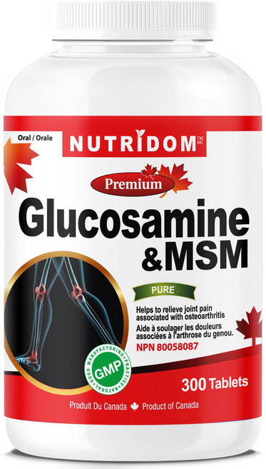 캐나다 뉴트리돔 MSM 500mg & 글루코사민 500mg 300타블렛 무릎 연골 관절 건강 지원 캐나다 직구, 1개, 300정