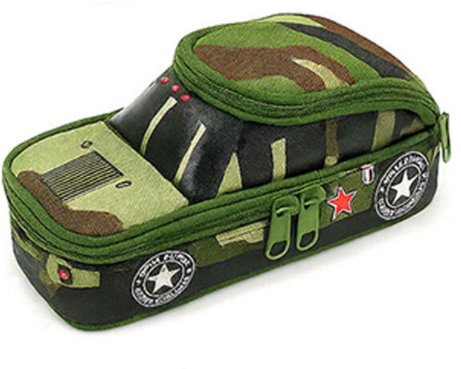 초코링샵 밀리터리 자동차 군인 초등 남아 파우치형필통, 그린지프