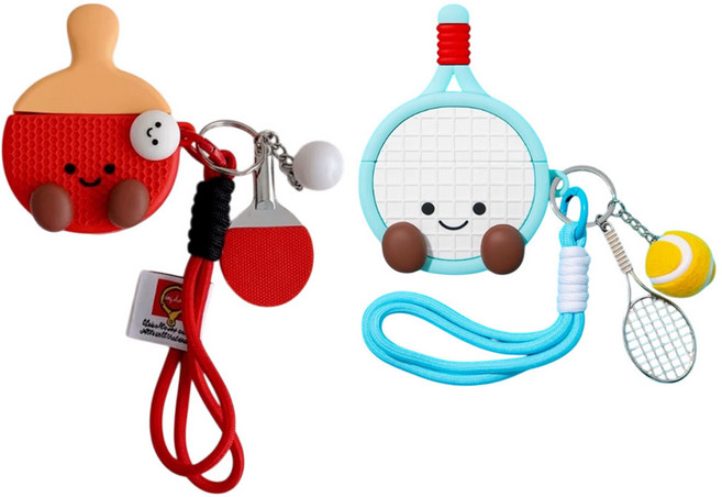 에어팟 4세대 3세대 2세대 1세대 프로 프로2 호환 귀여운 탁구 테니스 라켓 캐릭터 디자인 실리콘 케이스 고리 키링 스트랩 무선 이어폰 파우치 악세사리, 탁구 WAP1503, 에어팟프로2, 1개