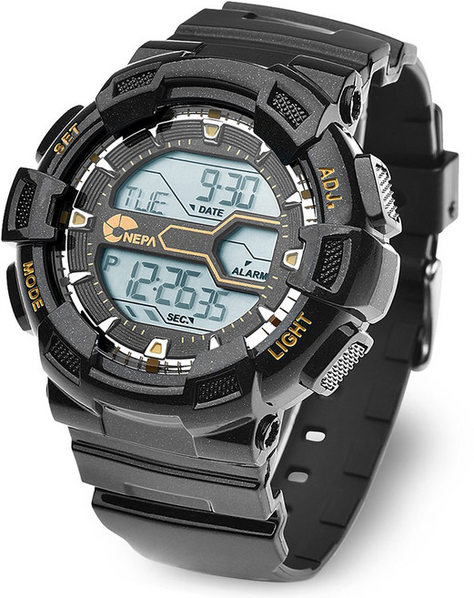네파 월드타임 흑금 유광 스포츠 아웃도어 전자 방수 남자 시계, 단품없음, 1개