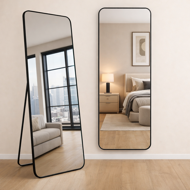 헤븐하임 스탠드 벽걸이 전신거울, BLACK-블랙