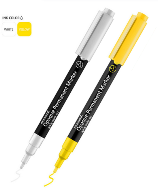 모나미 불투명 네임펜 132 중간글씨용, 1팩, 화이트+옐로우