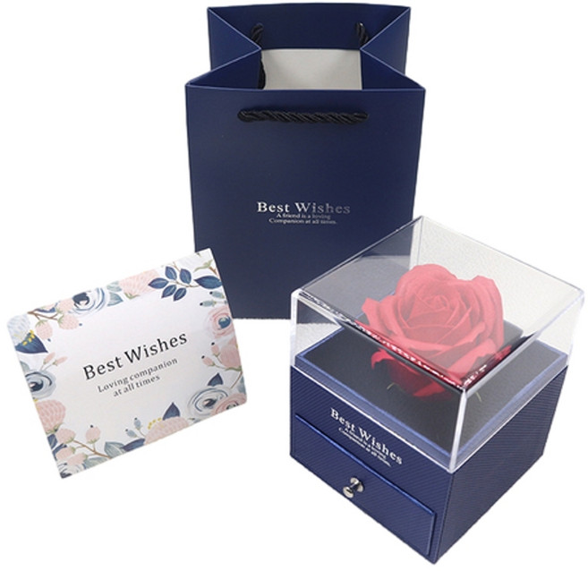 Best Wishes 永生花玫瑰首飾盒, 玫瑰花禮盒 - 寶石藍 9*9*10.5