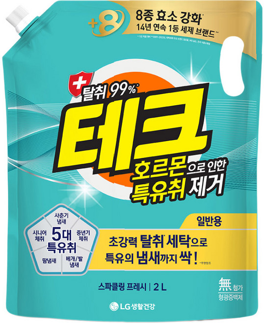 테크 호르몬 특유취제거 액체세제 리필 일반, 2L, 5개