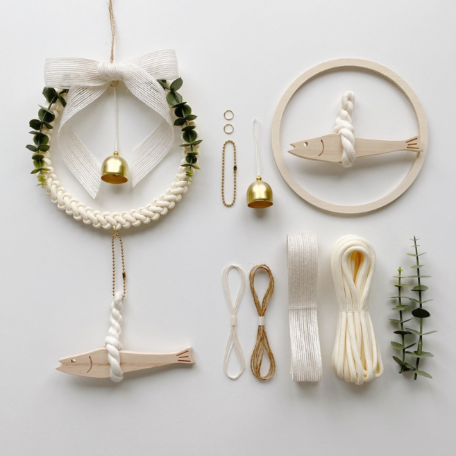 렛비 마크라메 액막이 명태 도어벨 DIY 키트 가이드 영상 포함, 상단 리본