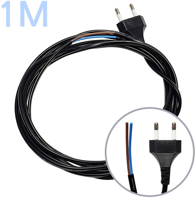 전기코드선 브래트 0.75sq 2선 전기선 전원코드선 전선코드 220V 전기코드 파워코드 전원선 무접지 코드선, 1개, (블랙), 1m