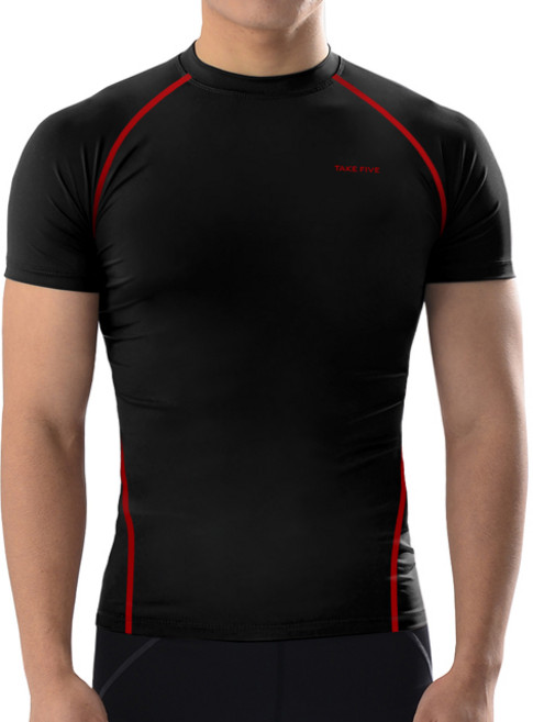 테이크파이브 남자 기능성 머슬핏 반팔 스포츠이너웨어 블랙 레드라인