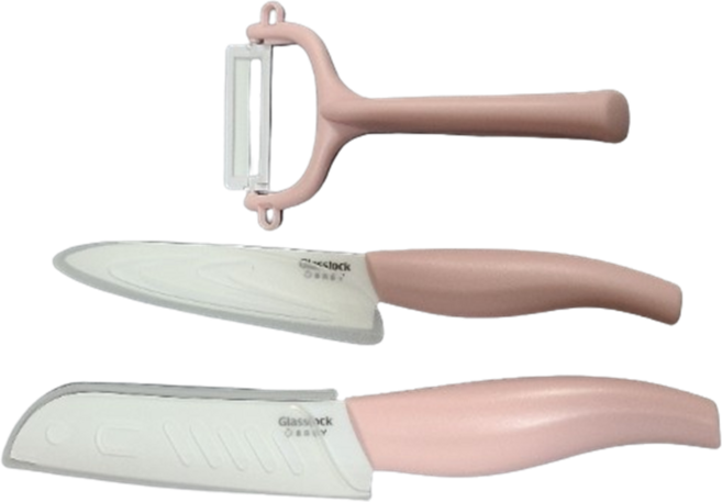 글라스락 베이비 이유식 세라믹 칼 3종 세트, 칼 2종 + 필러, 3세트, 핑크