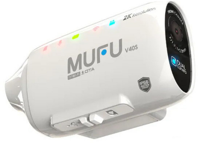 MUFU V40S 極光機 雙鏡頭 2K 機車行車記錄器 側邊款, 白色, V40S+鏡頭貼