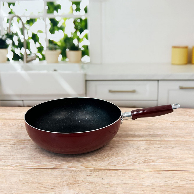 업소용 튀김팬 가벼운 마블 코팅팬 알루미늄 식당 음식점 20cm 22cm 24cm 26cm 28cm 30cm 32cm, 1개