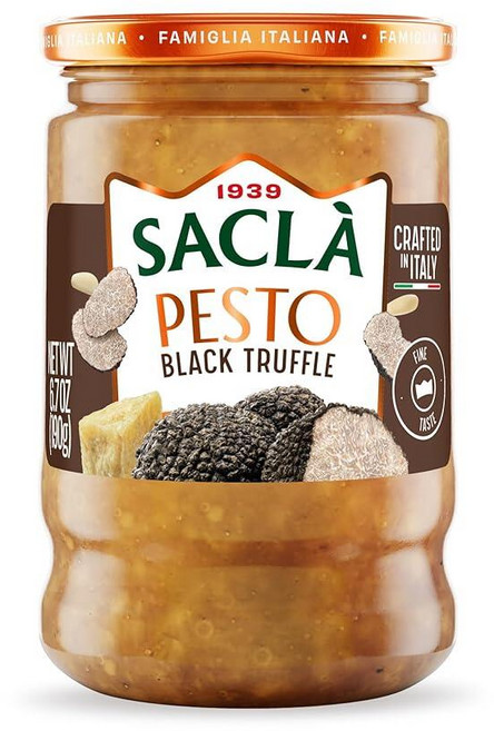 SACLA 블랙 트러플 페스토 | 리얼 트러플 & 치즈가 들어간 이탈리아 페스토 소스 | 189.9g(6.7온스) 유리병 | 고급 GMO 페이스트 | 이탈리아에서 수입, SACLA 블랙 썸머 트러플 페스토 | 리얼 & 치즈가