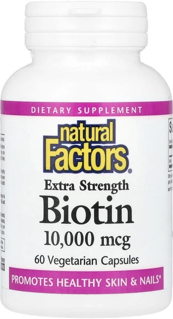 Natural Factors 엑스트라 스트렝스 비오틴 10000 mcg 베지 캡슐 60정, 1개 - 쿠팡