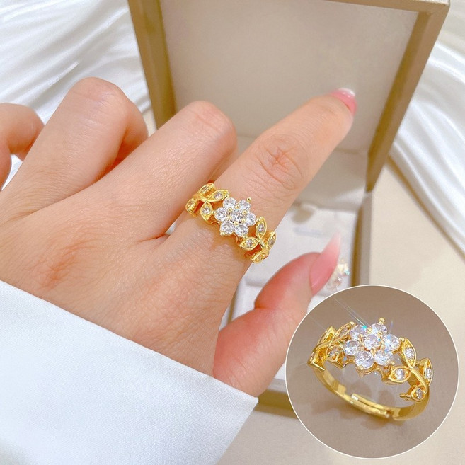 Youmi 14K 도금 레이어드 디자인 여성 반지 우아한 감성 데일리 착용 PG-09