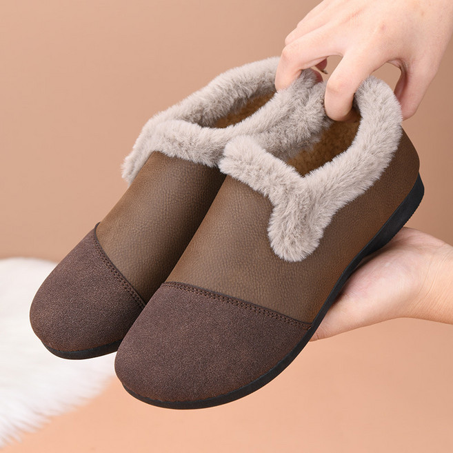 BLTER 여성 겨울 방한화 발편한 가죽 기모 털 따뜻한 패션 볍고 편한 슬립온 발수방한 미끄럼방지 슬립온 발편한 단화 여성신발 여성스노우부츠 스니커즈MBD923