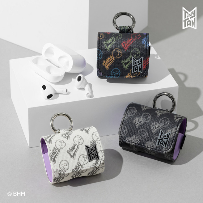 BTS 방탄소년단 에어팟 3세대 프로 케이스 가죽 키링 무선 이어폰 파우치 타이니탄, 에어팟 프로1/2 White Monotone