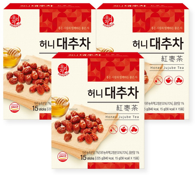 송원 우리차 허니 대추차, 15g, 15개입, 3개, 15g