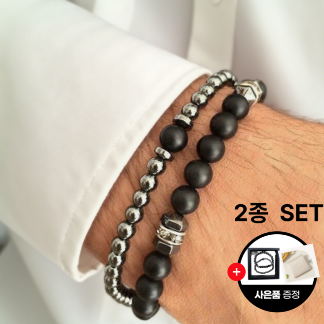 블랙스피릿듀오 호안석 흑요석 화산석 소원성취 액막이 건강 재물운 사업운 팔찌2종 사은품
