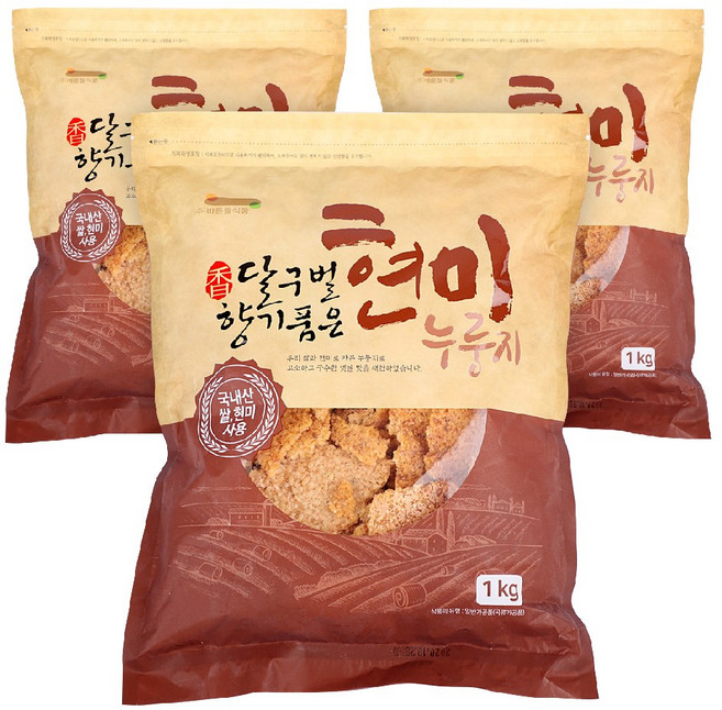달구벌 현미누룽지 100% 국산 누룽지 간식 가마솥누룽지 대용량 바른들식품누룽지, 3개, 1kg