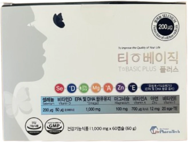 [라이트팜텍 정품] 티베이직플러스 셀레늄 비타민D.A.E 마그네슘 아연 초임계rTG오메가3 함유, 1개, 60정 - 쿠팡
