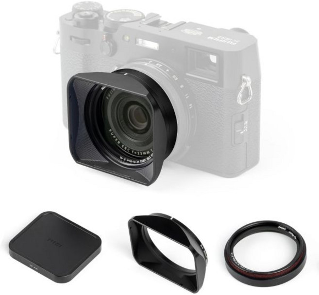 NiSi JetMag Pro 후지 X100 시리즈 렌즈 후드 키트 (블랙) – NC UV 필터 + 49mm 어댑터 프레스온 방식의 사각 및 자석 캡 포함 후지필름 X100VI