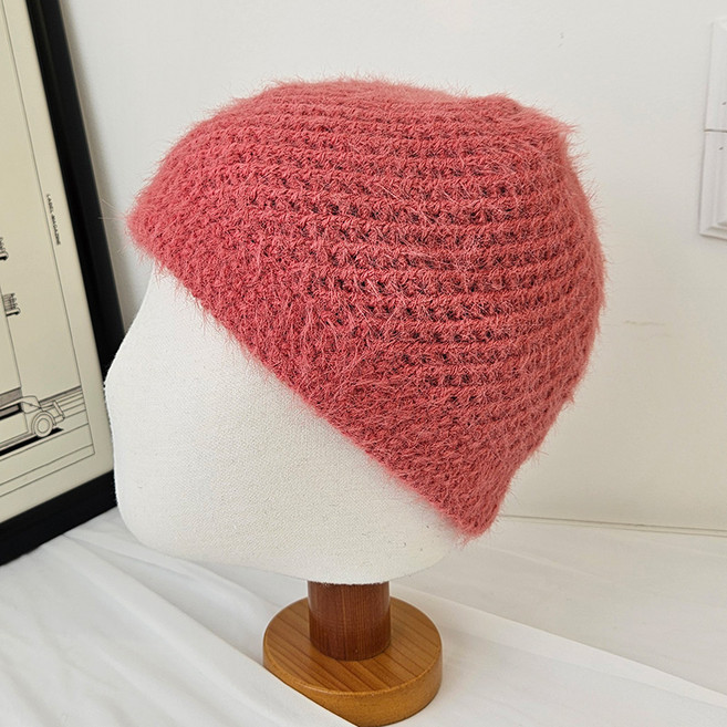 니트 숏비니 이중 사선 그물 퍼 남녀공용 비니 모자