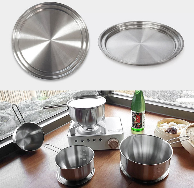[쿠커스 판다] 스텐 계량 멀티팟 냄비+뚜껑 세트 / 눈금 각인 스탠 믹싱볼 /한국 국내생산/편수 라면냄비 이유식 냄비 밀크팬 [에비히슈테른 레카], [뚜껑 단품] 18/20cm 겸용, 1개, 20.18cm