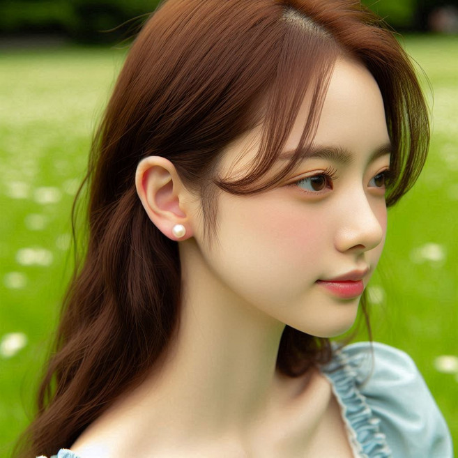 14K 화이트골드 진짜 천연 담수 원형 진주 귀걸이