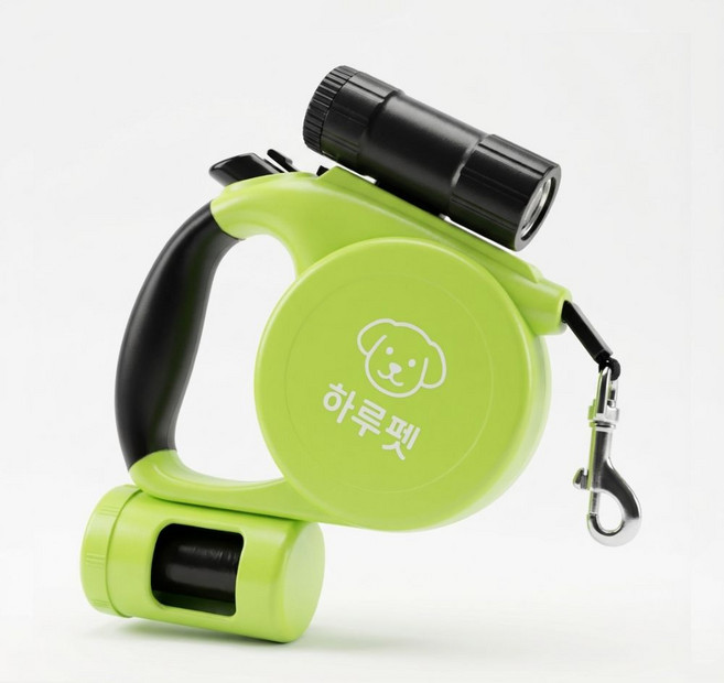 하루펫 반려동물 자동 꼬임방지 LED 멀티 리드줄, 초록색, 1개