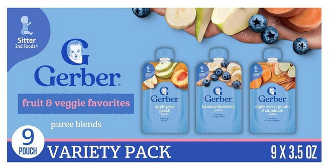 Gerber 거버 사과 배 복숭아 바나나 블루베리 사과 고구마 시나몬 99g, 9개
