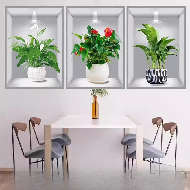 3D 입체 식물 벽 스티커 - 계단/거실/식당 벽면 커버 셀프 접착식 인테리어, 30*45(3장 세트), 02. 행운이 찾아온다