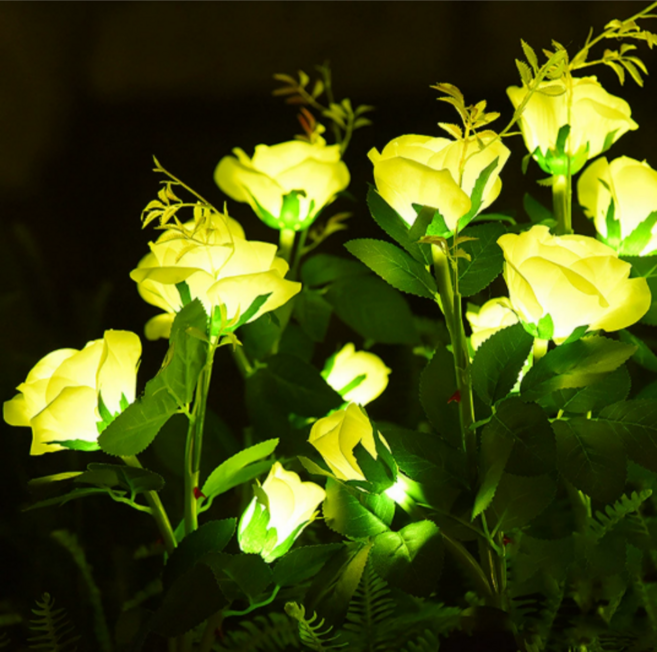 노란집 태양광 장미꽃 5송이 조명 야외조명 실외등, 옐로우