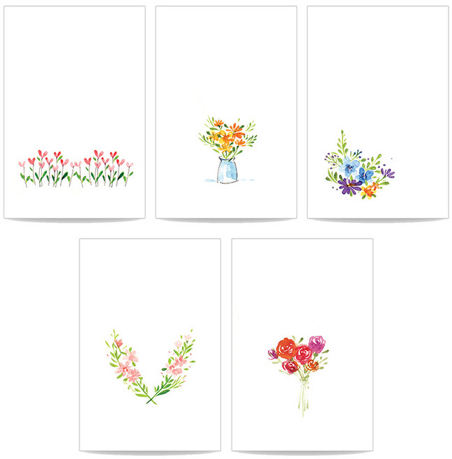 앳원스 캘리그라피 플라워 무지엽서 vol.1 (5종X20매)100매, 각20매*5개, 플라워엽서vol.1 세트