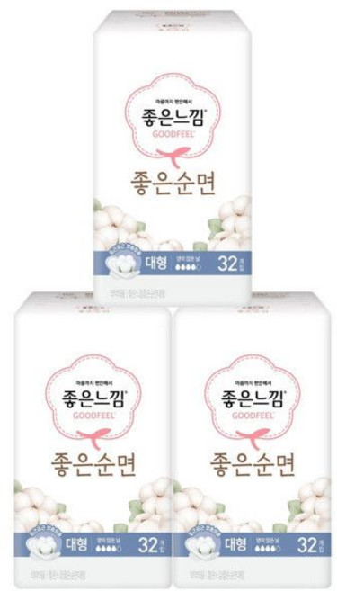 생리대 좋은순면 대형 32매 X 3팩 날개형 좋은느낌