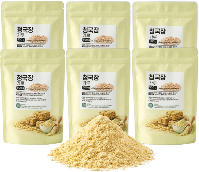 국산 청국장가루 100% 국산콩 냄새없는 국내산 발효 청국장 분말, 500g, 6세트