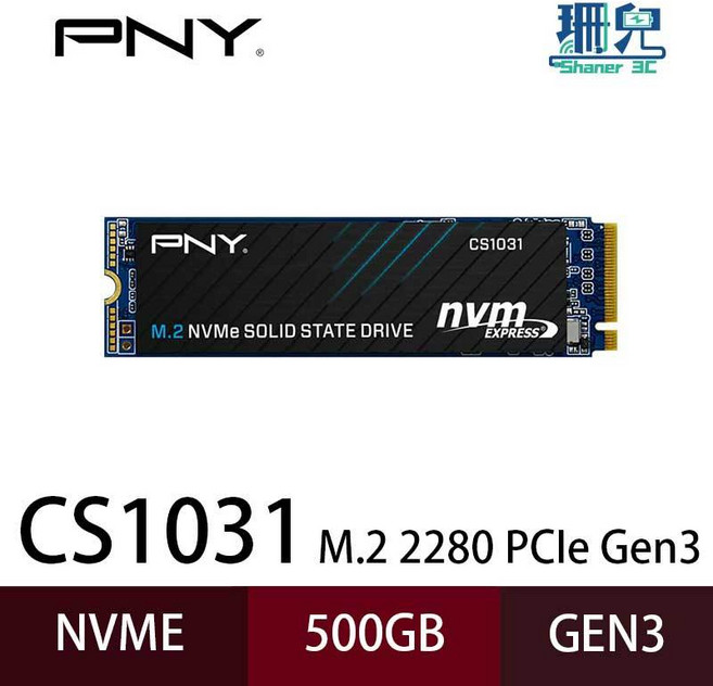 PNY CS1031 M.2 2280 PCIe Gen3 500GB NVMe 固態硬碟